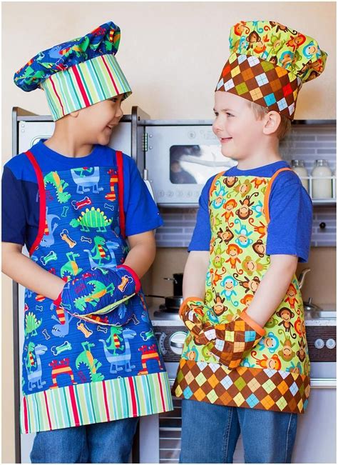 Kids Chefs Apron Sewing Pattern With Chefs Hat And Oven Mitts Apron