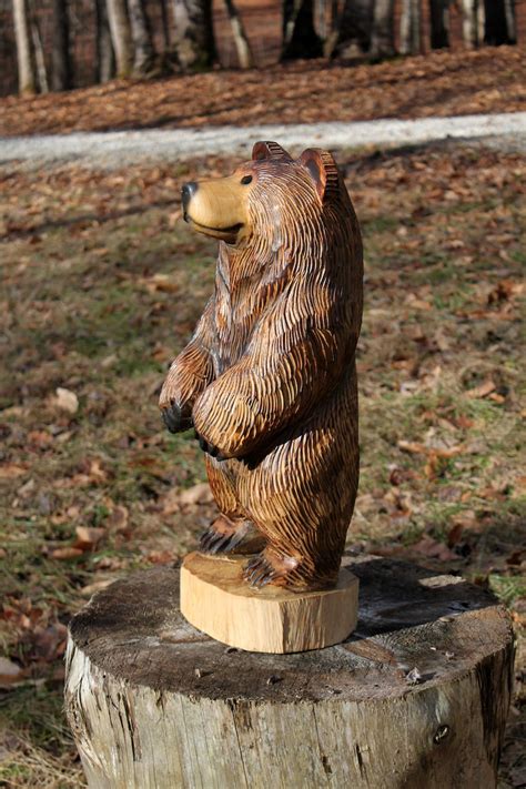 Rusty Brown Bear Chainsaw Carving Wood Sculpture 20 23 Etsy
