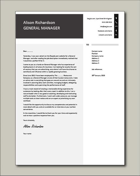 General Manager Cover Letter Example Sample Template Covering