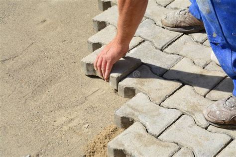 Laying Interlocking Pavers Stock Image Image Of Laying 44859175