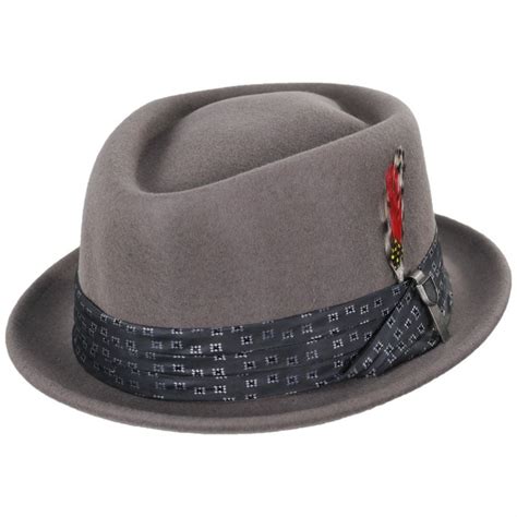 Brixton Hats Stout Gray Wool Felt Diamond Crown Fedora Hat Fedoras
