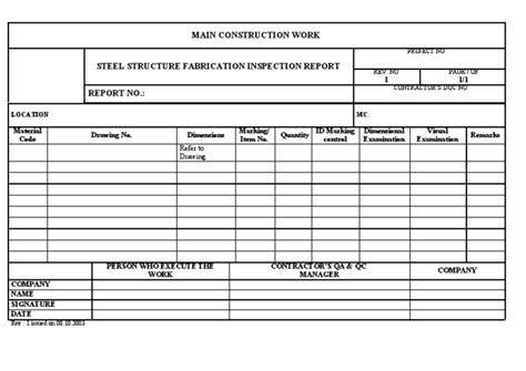 Steel Structure Fabrication Inspection Report