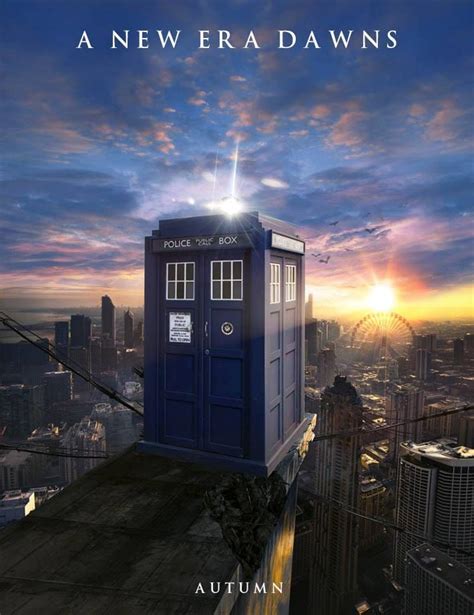 The Poster For Doctor Who Is Flying In The Sky With An Image Of A Tardish