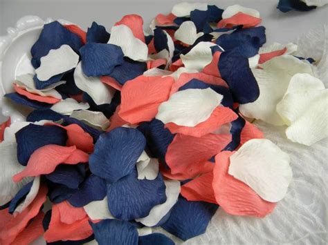 Coral Blue And Ivory Rose Petals 300 Artificial Petals Etsy Flower