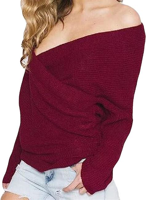 womens sexy criss cross wrap off the shoulder v neck sweater pullover batwing long sleeve
