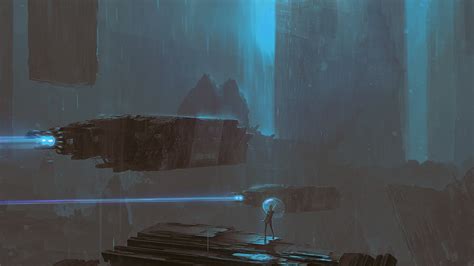 rain, Ship, Cyberpunk, Fantasy, Sci fi, Fantasy, Spaceship ...