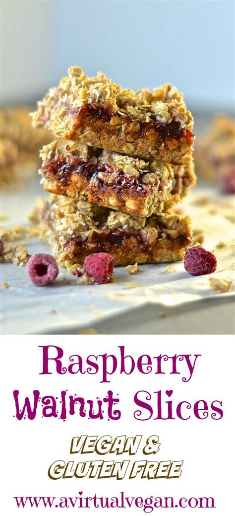 These vegan raspberry bars have a thick jammy layer of raspberries mixed with raspberry jam nestled between a buttery oat crumble crust and topping! Raspberry Walnut Squares - A Virtual Vegan | Vegan snacks ...