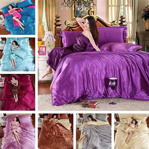 Hot 100 Pure Satin Silk Sheets Silk Quilt Bed Linen Cotton Solid Satin Duvet Cover Set King