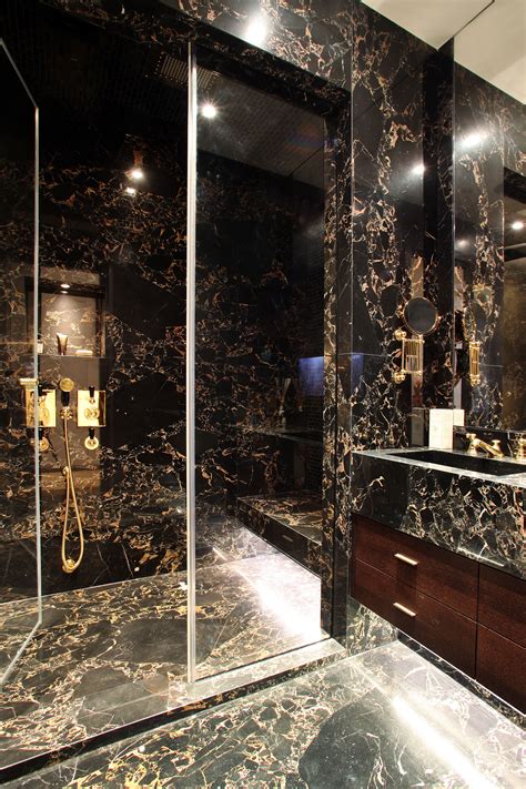 Masculine Bathroom Black Marble Luxury Triple Lateral Apartment