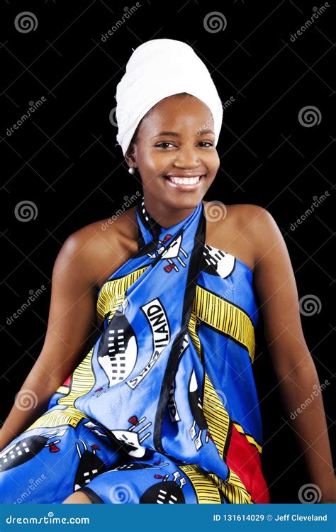 Smiling African American Woman Sitting In Colorful Dress Stock Image Image Of Sitting Smiling