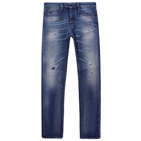 Emporio Armani J Slim Fit Worn Wash Ripped Denim Jeans Denim