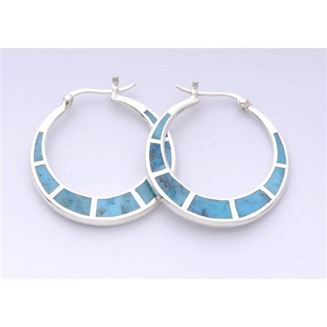 Turquoise Inlay Sterling Silver Hoop Earrings 129343 Jewelry At