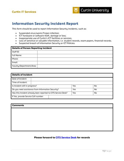 Information Security Incident Report Template Pdf Template