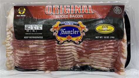 Kunzler Original Hardwood Smoked Sliced Pork Bacon 16 Oz 12 14 Slices Packed In Shrink
