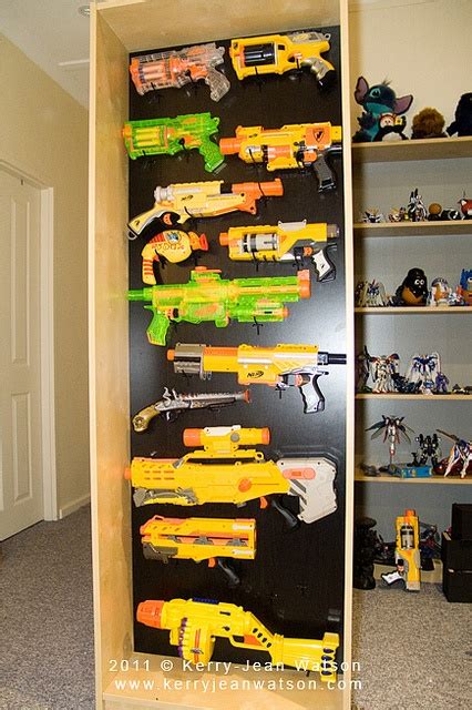 Here is a real simple diy nerf gun storage rack system for under $$20.00 bucks. Nerf Gun Storage | Chella's Common Cents