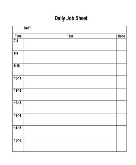 Task Sheet Template 13 Printable Word And Excel Formats Samples