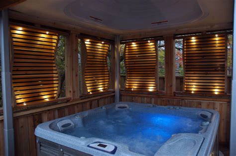 Enclosed Hot Tub Area Complete With Lighting Privacy Screens And