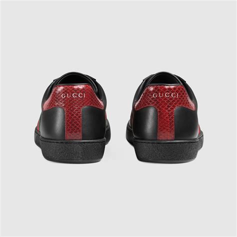 Ace Leather Sneaker In Black Leather With Red Ayers Snake Detail At The