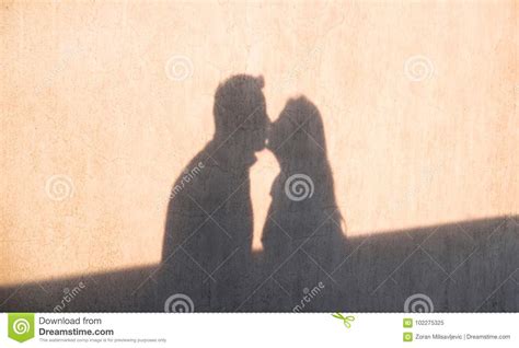 The Shadow On The Wall Of Loving Couple Kissing Each Other Stock Image Image Of Closeup Happy