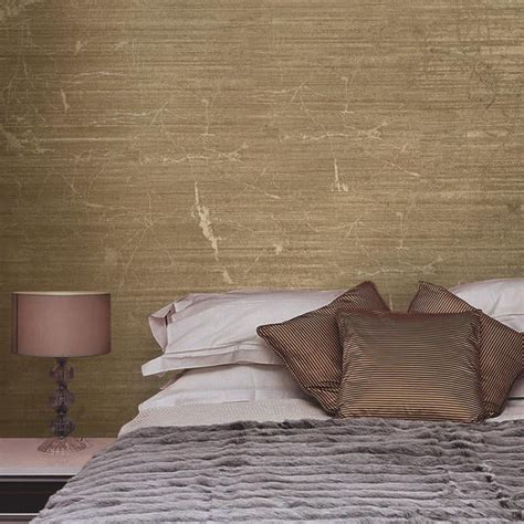 Embossed Wallpaper Brass Metallic Textured Plain Modern Gold Wall