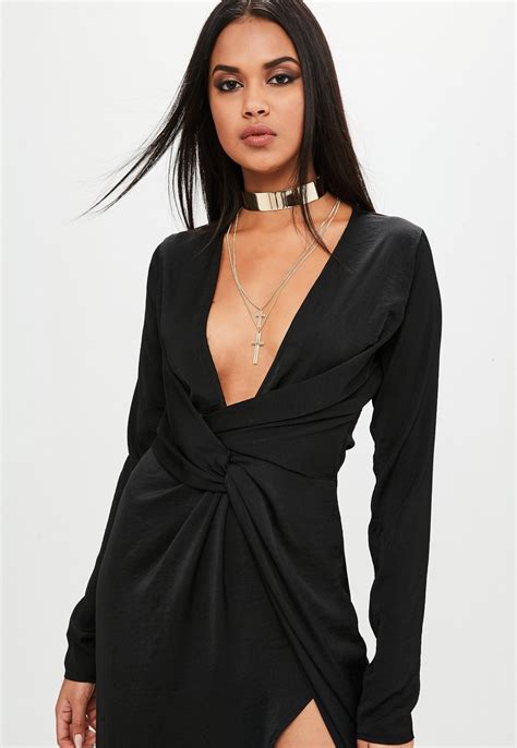 Black Satin Wrap Dress Missguided Clothing For Tall Women Wrap