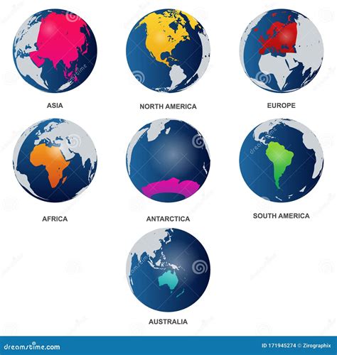 World Seven Continents Vector Illustration Stock Vector Illustration