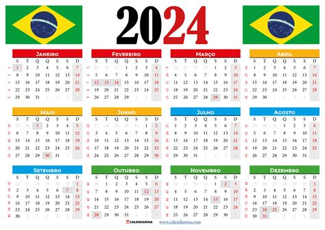 Calendário 2024 Brasil Para Imprimir Com Feriados By Calendarena Medium
