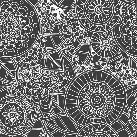 Seamless Floral Retro Doodle Black And White Stock Vector