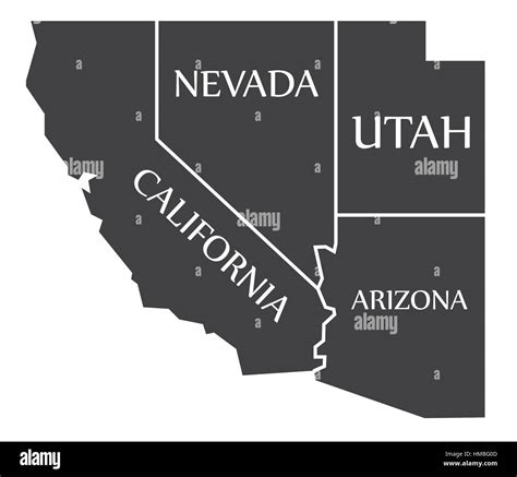 California - Nevada - Utah - Arizona Map labelled black ...