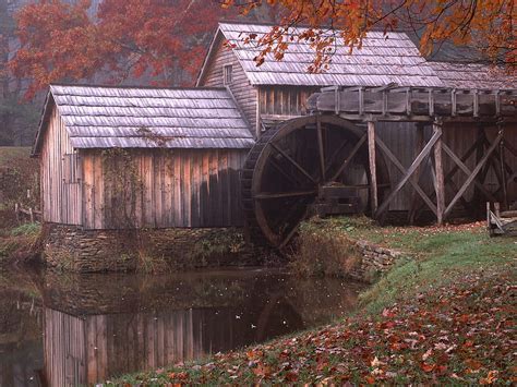 Mabry Mill Forest Autumn House Water Watermill Mill Virginia Hd