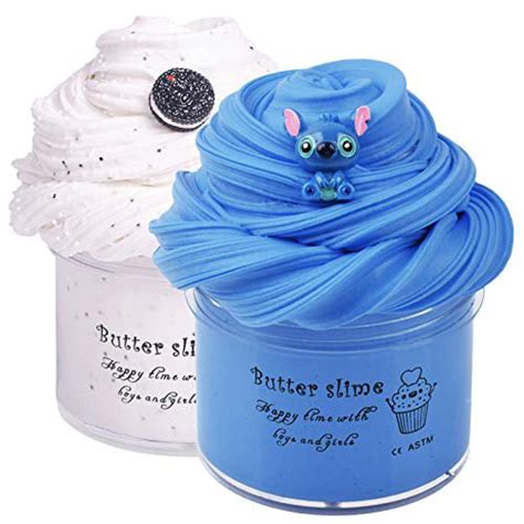 2 Pack Butter Slime Kit Blue Stitch White Oreo Charm With Glitters And