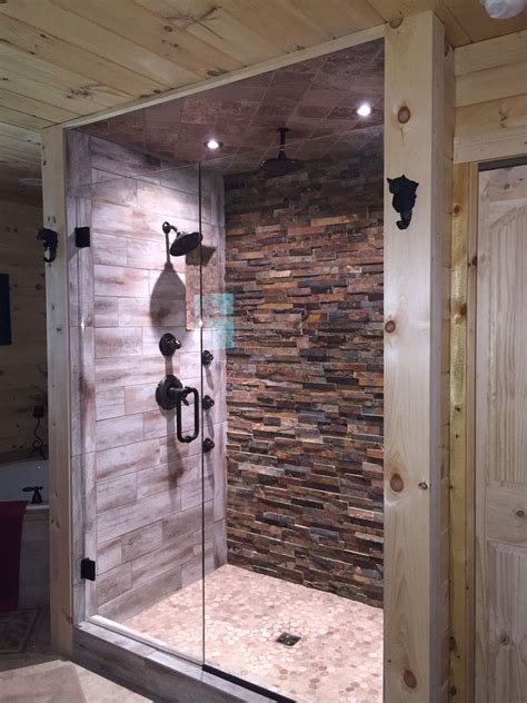 This Stone Stacked Brick Shower Was Designed For Our Georgia Mountain
