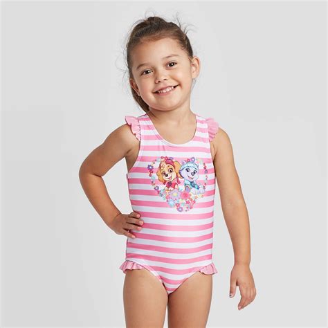 Toddler Girls Paw Patrol One Piece Swimsuit Pink 3t In 2020 Cute