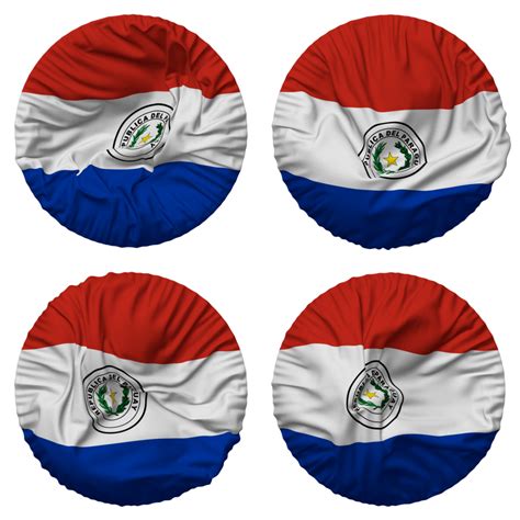 Paraguay Flag In Round Shape Isolated With Four Different Waving Style