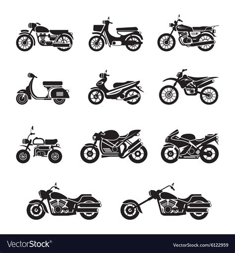 Motorcycle Types Objects Icons Set Royalty Free Vector Image