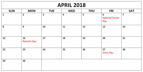 April 2018 Calendar With Holidays Printable Holiday Printables