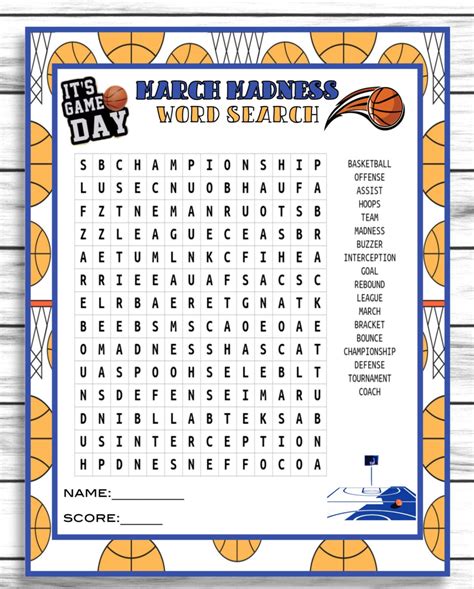 Final Four March Madness Party Game Word Search College Basketball Wo