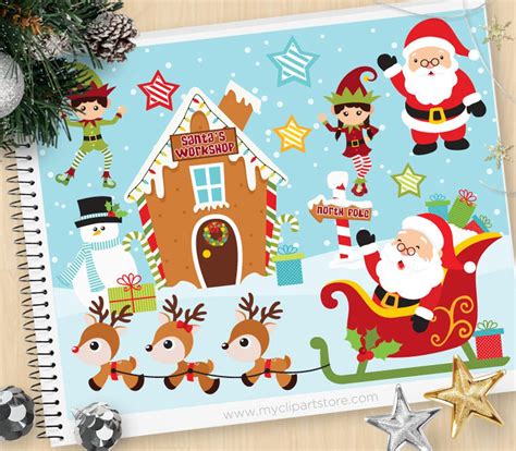 Christmas Clipart Santas Workshop Reindeer North Etsy North Pole