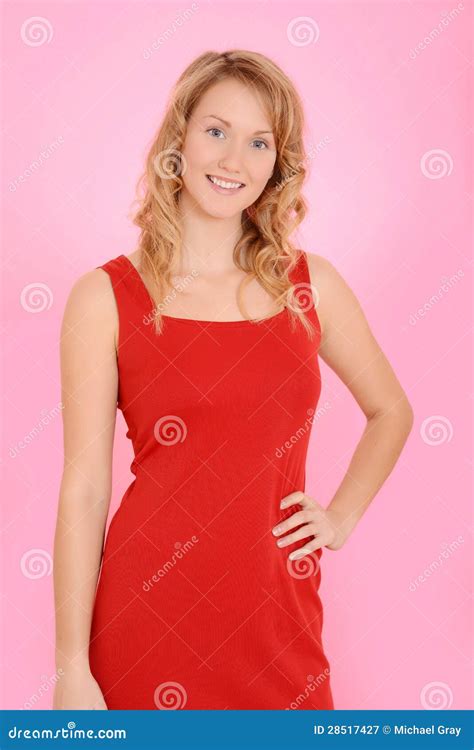 Blond Woman Wearing Red Dress Stock Image Image Of Fashion Adult 28517427