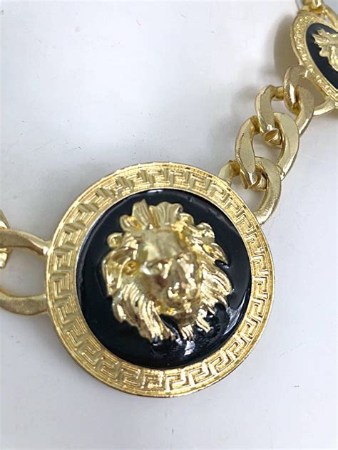 Gianni Versace Style 1990s Gold Black Medusa Lion Head Vintage Choker