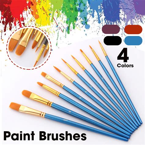 10pcs Paint Brushes Nylon Hair Brushes For Acrylic Watercolor Painting