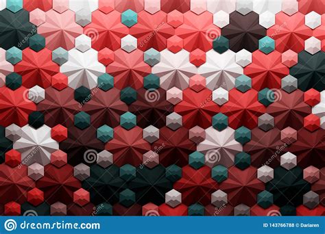 Red Geometric 3d Pattern With Complex Shapes Stock Illustration