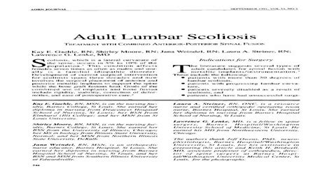 Adult Lumbar Scoliosis Treatment With Combined Anterior Posterior