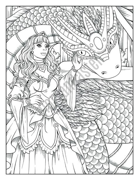 Dragon Princess Coloring Page Printable Adult Coloring