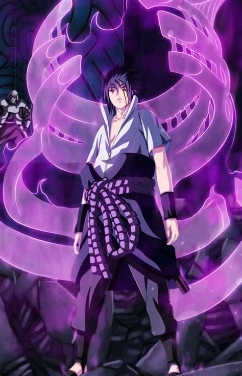 An Anime Character Standing In Front Of Purple Swirls
