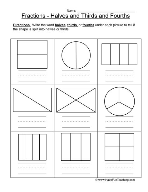 Color Halves Thirds Fourths Worksheet By Teach Simple