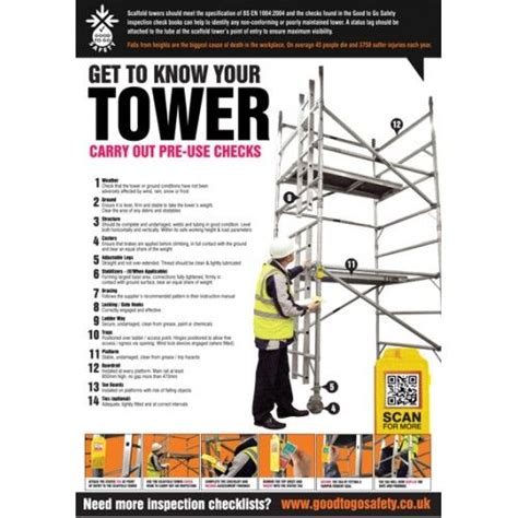 Excavation work generally means work involving the removal of soil or rock from a site to form an open face, hole or cavity, using tools, machinery or explosives. A2 Scaffold Tower Inspection Checklist Poster | Inspection ...