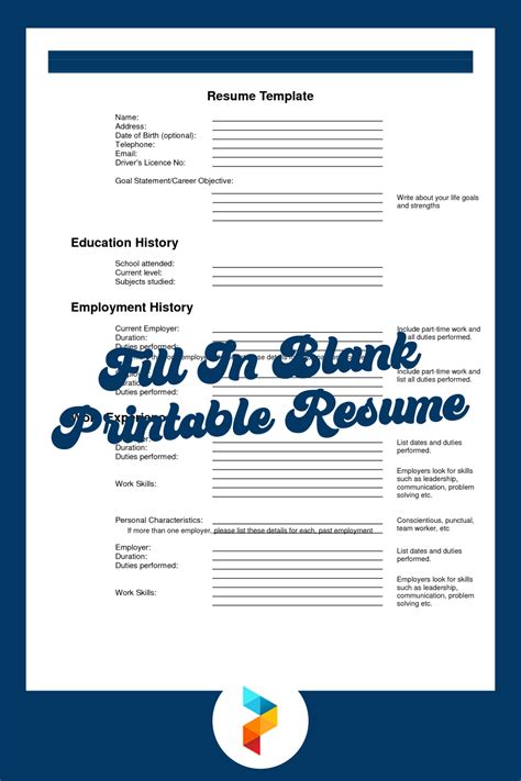Best Fill In Blank Printable Resume Printablee