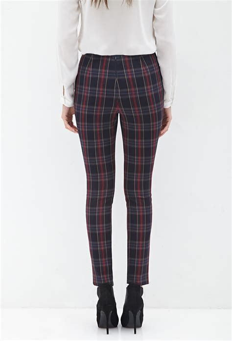 Forever 21 Zippered Tartan Plaid Pants In Blue Lyst