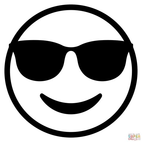Smiling Face With Sunglasses Emoji Coloring Page Free Printable